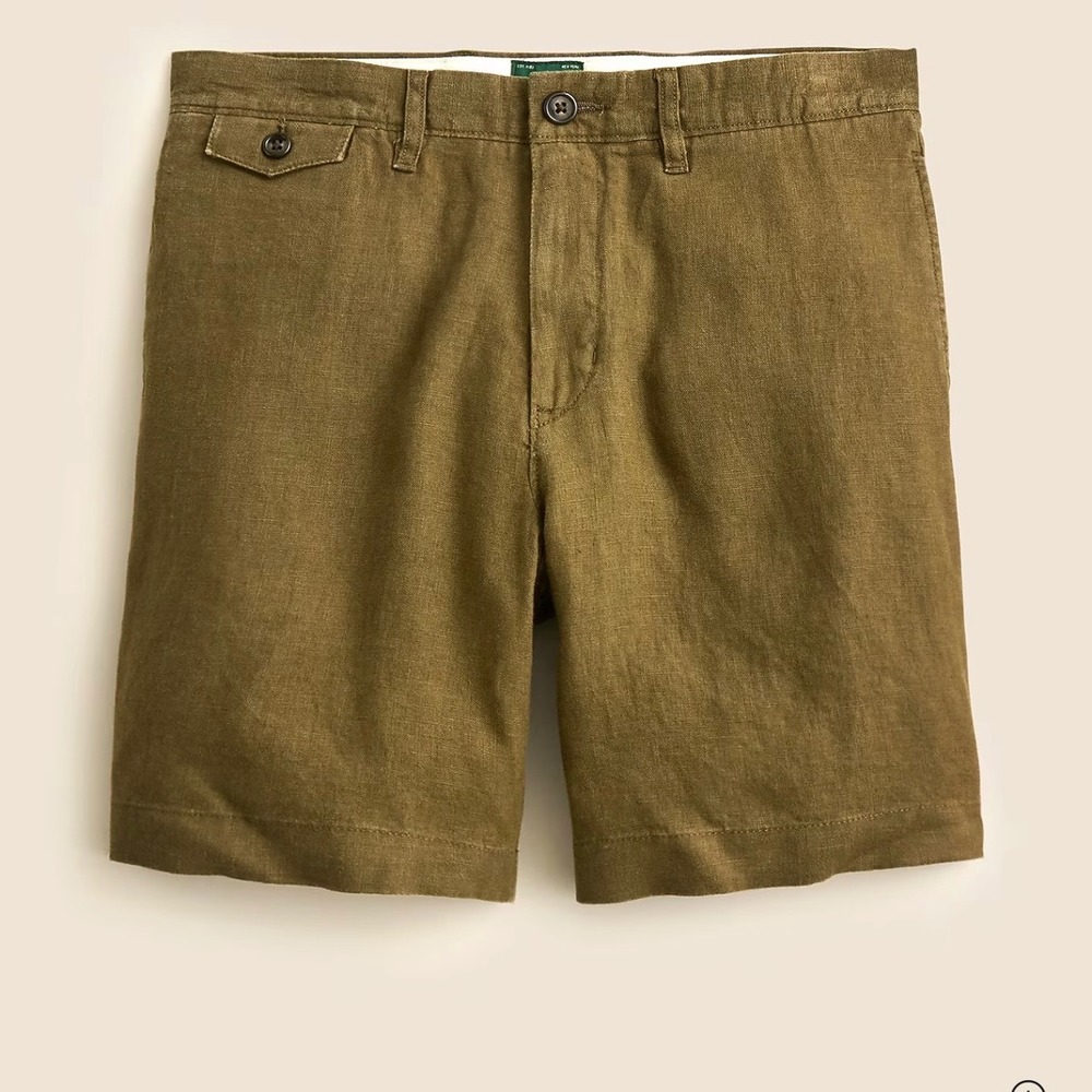 J.Crew Linen Shorts 38 Standard Olive Green 8.5 Inseam Flat Front Lightweight